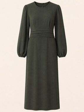 VEILED Dark Forest Pleated Waist Maxi Dress L/S2 Long Sleeve Modest